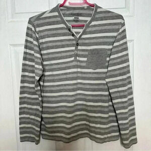 Stockhomme Evolution Shirt Stripes Front Pocket Grey  & White Size Small
